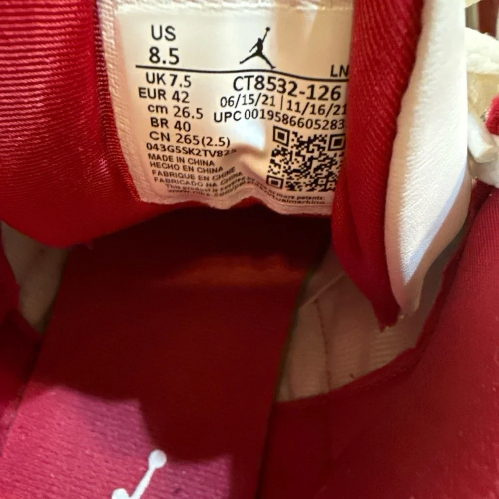 Jordan Red and White Sneakers with Orange Details